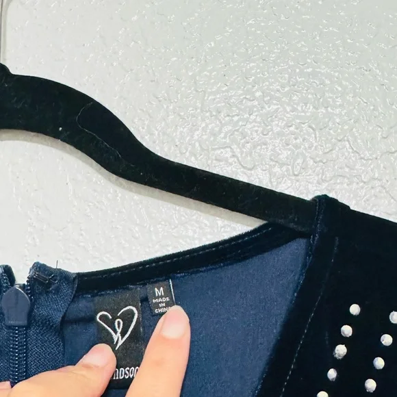 Windsor Alexa Velvet Studded Wrap Mini Navy Blue Dress Size Medium - Picture 4 of 9